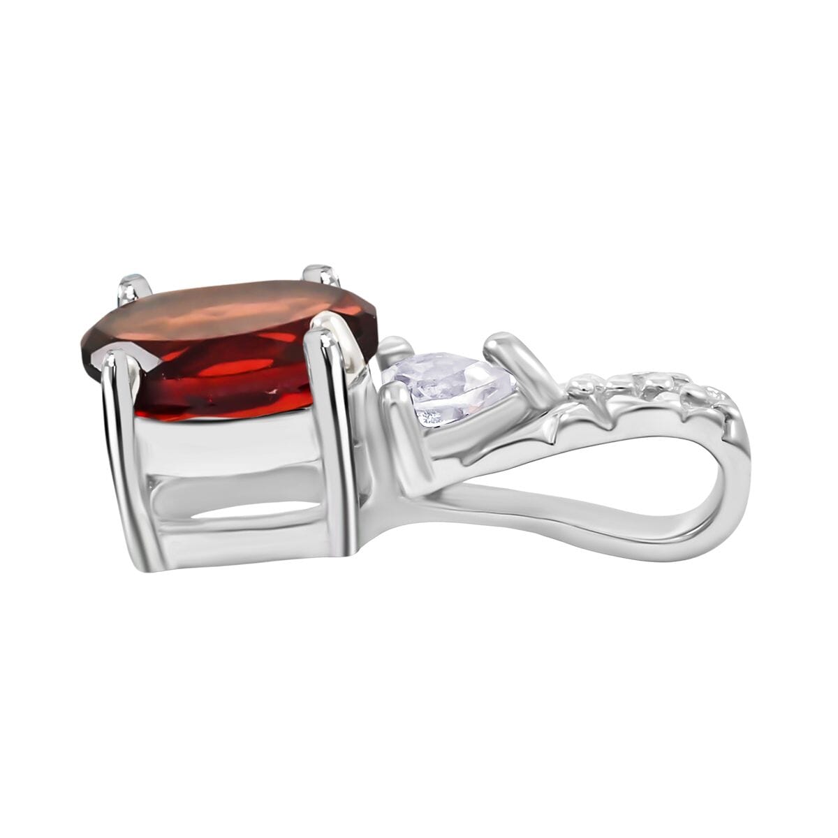 Mozambique Garnet, White Topaz 16.50 ctw Bracelet (7.0-8.50In), Ring (Size 10.0), Stud Earrings and Pendant in Rhodium Over Sterling Silver  image number 4