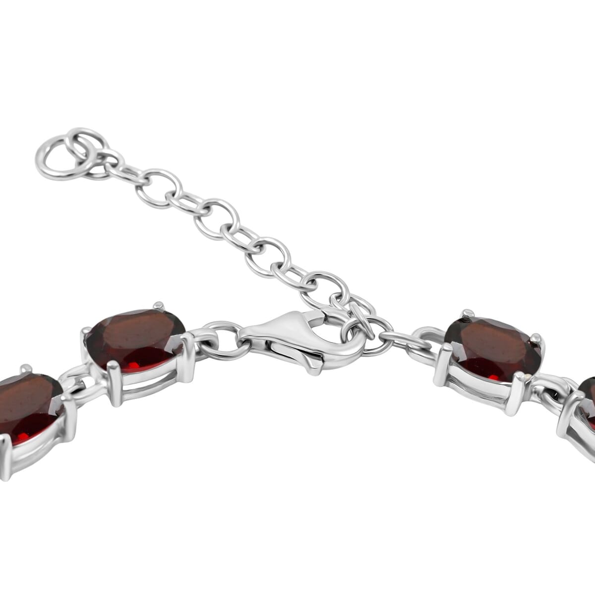 Mozambique Garnet, White Topaz 16.50 ctw Bracelet (7.0-8.50In), Ring (Size 10.0), Stud Earrings and Pendant in Rhodium Over Sterling Silver  image number 7