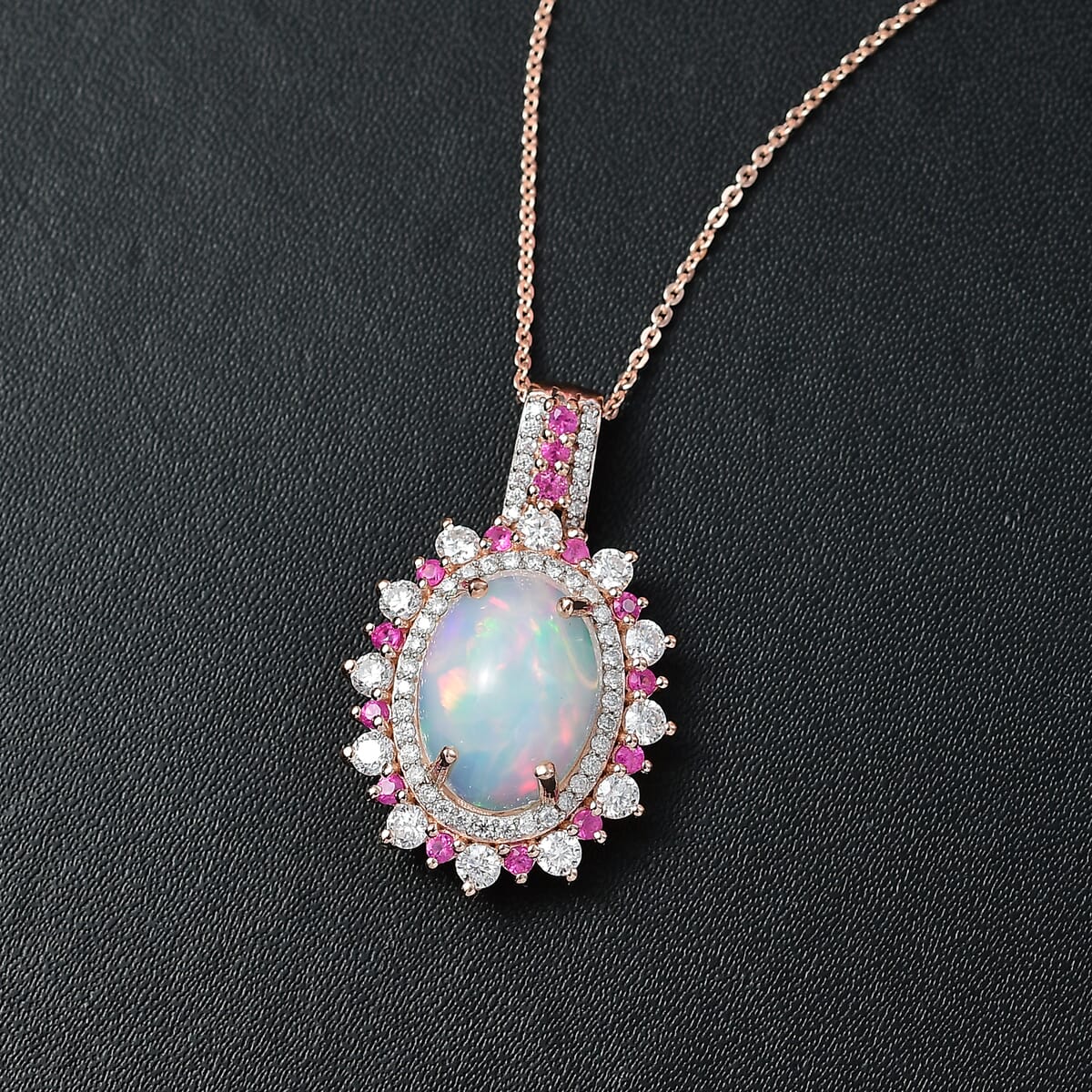 D'Joy Premium Ethiopian Welo Opal and Multi Gemstone 5.40 ctw Cherry Blossom Pendant Necklace in 18K Vermeil Rose Gold Over Sterling Silver 20 Inches image number 1