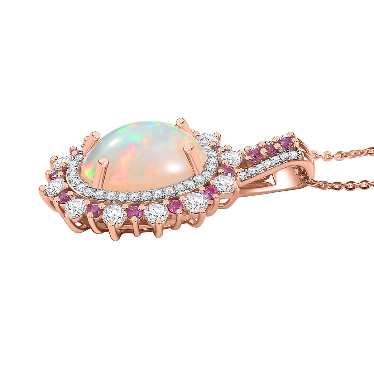 D'Joy Premium Ethiopian Welo Opal and Multi Gemstone 5.40 ctw Cherry Blossom Pendant Necklace in 18K Vermeil Rose Gold Over Sterling Silver 20 Inches image number 3