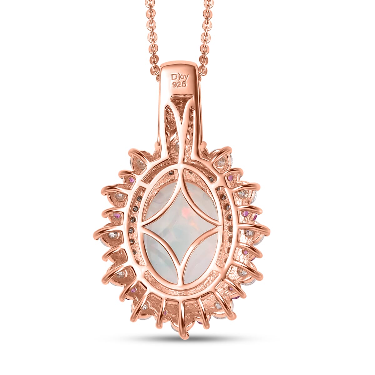 D'Joy Premium Ethiopian Welo Opal and Multi Gemstone 5.40 ctw Cherry Blossom Pendant Necklace in 18K Vermeil Rose Gold Over Sterling Silver 20 Inches image number 4