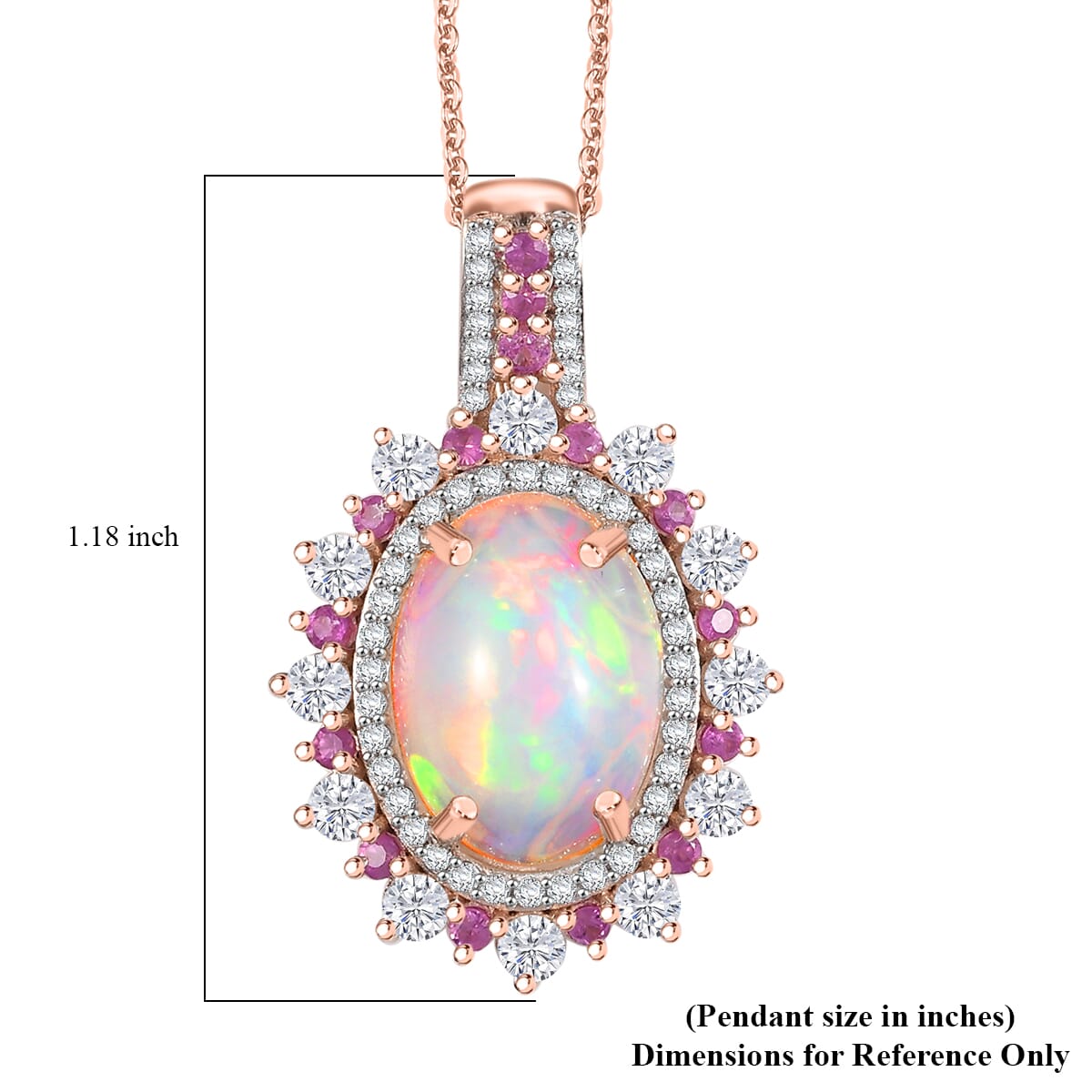 D'Joy Premium Ethiopian Welo Opal and Multi Gemstone 5.40 ctw Cherry Blossom Pendant Necklace in 18K Vermeil Rose Gold Over Sterling Silver 20 Inches image number 6
