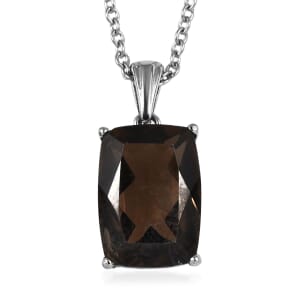 Ever True Brazilian Smoky Quartz 6.35 ctw Solitaire Pendant Necklace 20 Inches in Stainless Steel 