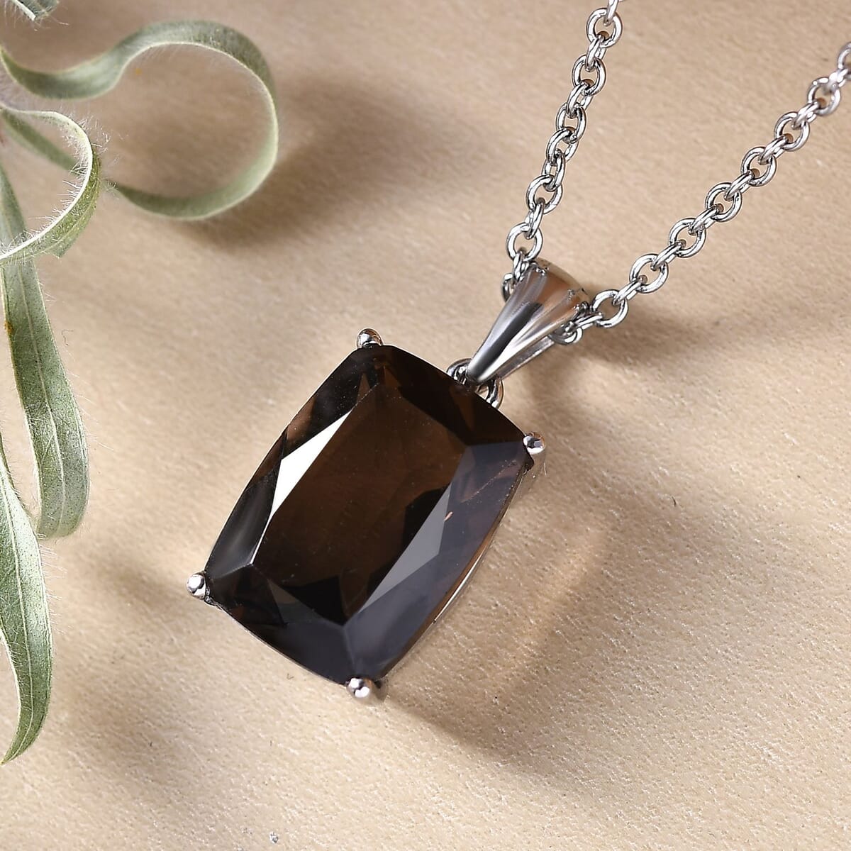 Ever True Brazilian Smoky Quartz 6.35 ctw Solitaire Pendant Necklace 20 Inches in Stainless Steel  image number 1