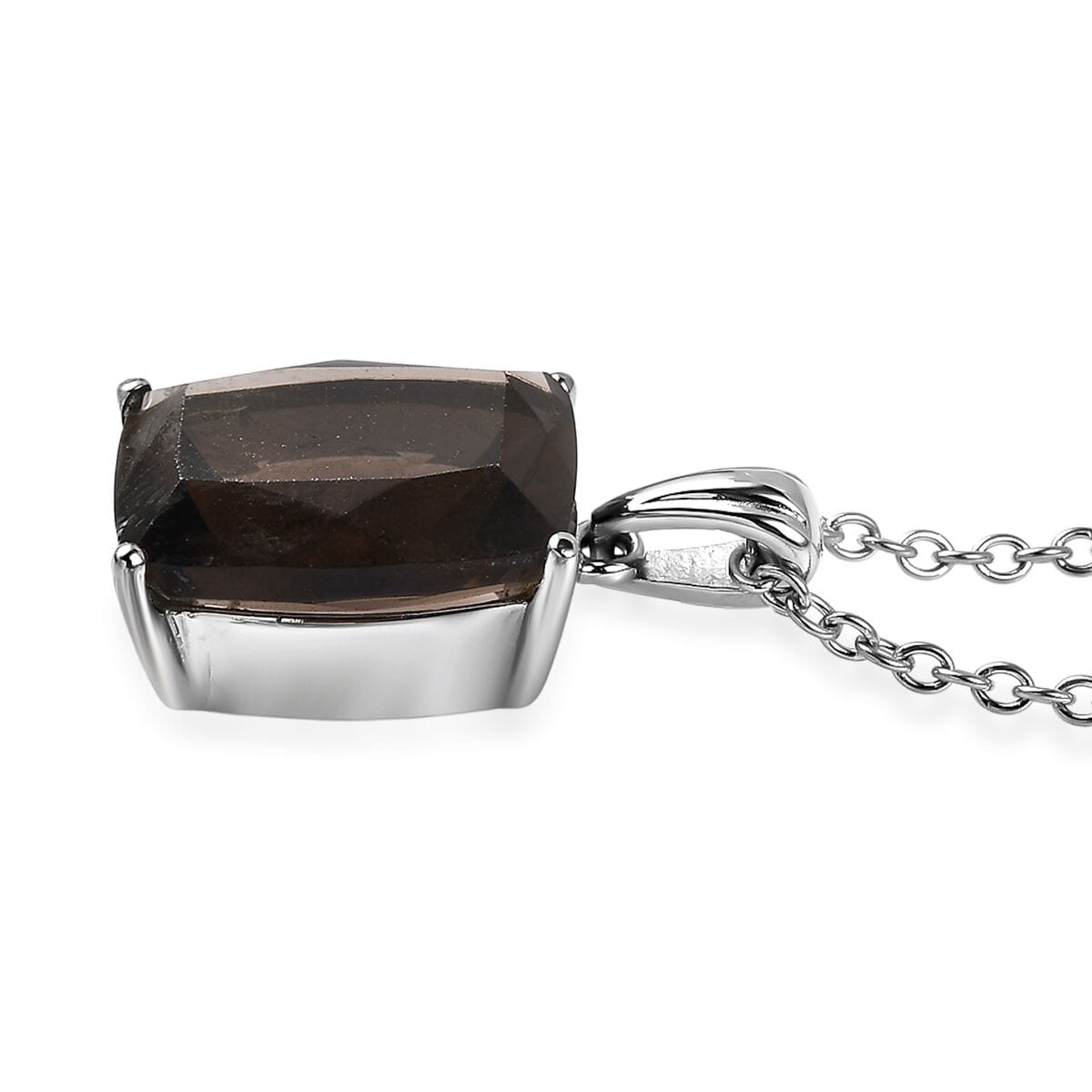 Ever True Brazilian Smoky Quartz 6.35 ctw Solitaire Pendant Necklace 20 Inches in Stainless Steel  image number 3