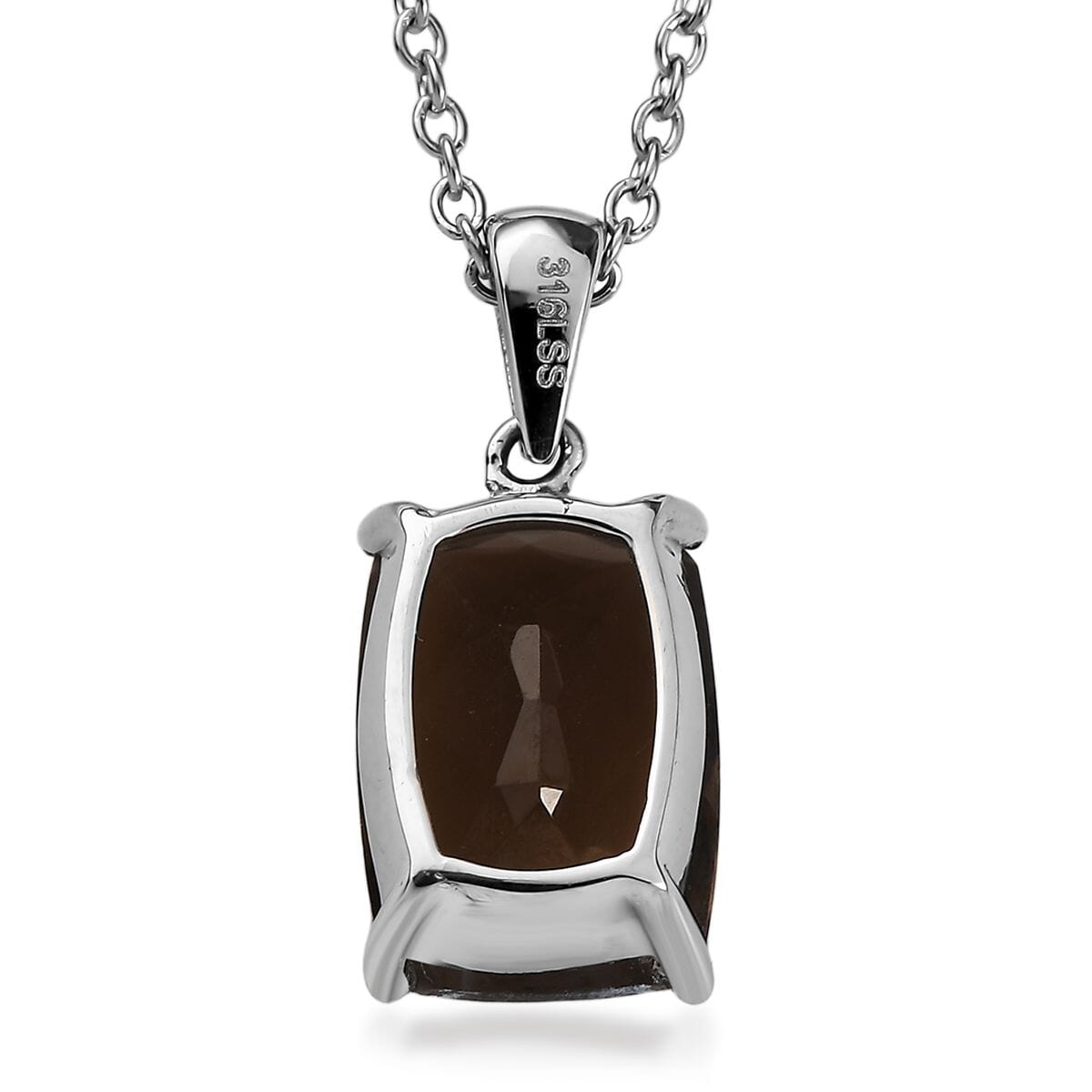 Ever True Brazilian Smoky Quartz 6.35 ctw Solitaire Pendant Necklace 20 Inches in Stainless Steel  image number 4