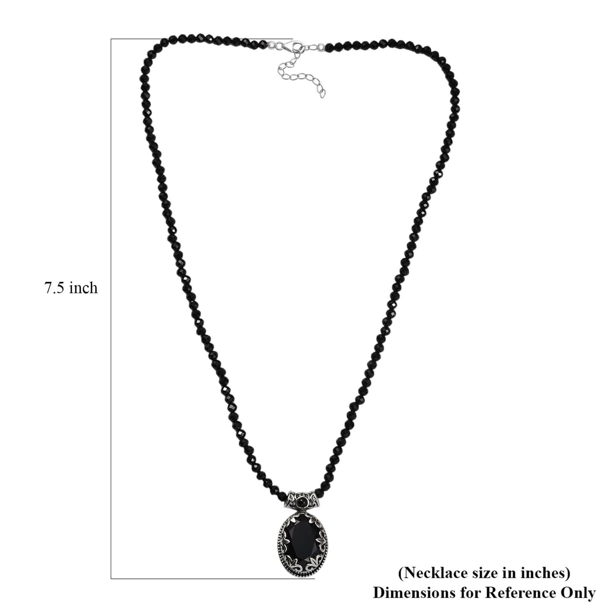Thai Black Spinel 50.65 ctw Midnight Empress Pendant with Beaded Necklace 20 Inches in Rhodium Over Sterling Silver  image number 5