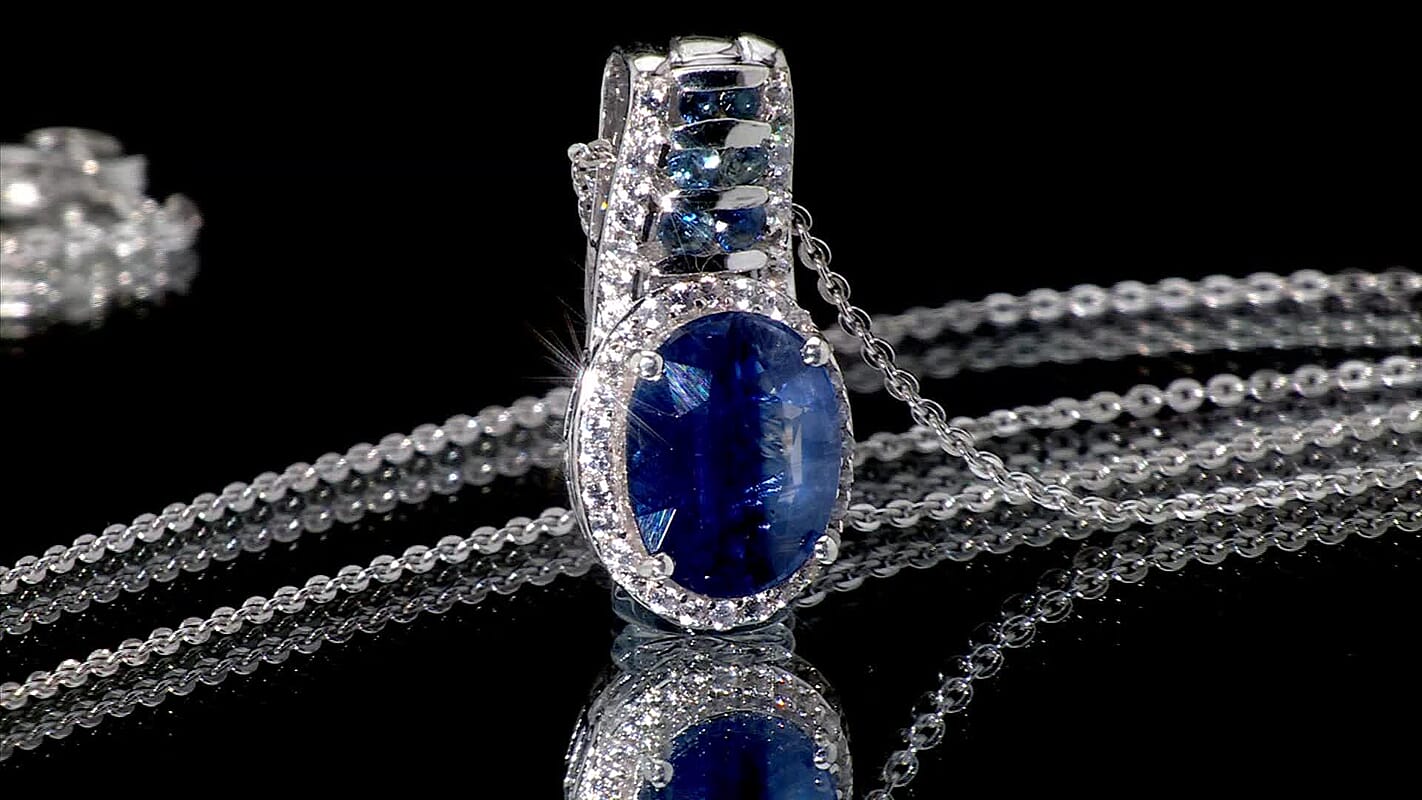 D'Joy Premium Kashmir Kyanite and Multi Gemstone 4.00 ctw Celestial Harmony Pendant Necklace in Rhodium Over Sterling Silver 20 Inches