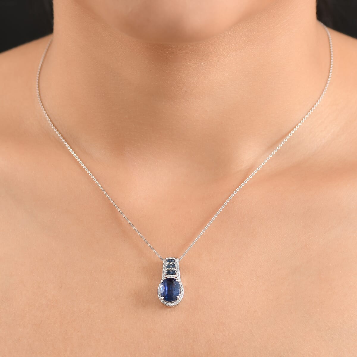 D'Joy Premium Kashmir Kyanite and Multi Gemstone 4.00 ctw Celestial Harmony Pendant Necklace in Rhodium Over Sterling Silver 20 Inches image number 2