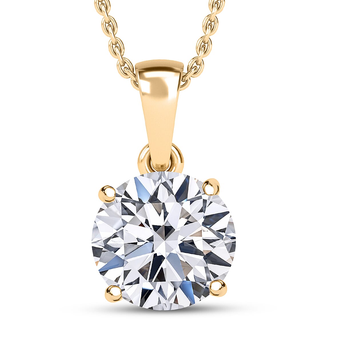 IGI Certified Luxuriant Lab Grown Diamond E-F VS 2.00 ctw Solitaire Pendant Necklace in 10K Yellow Gold 20 Inches image number 0