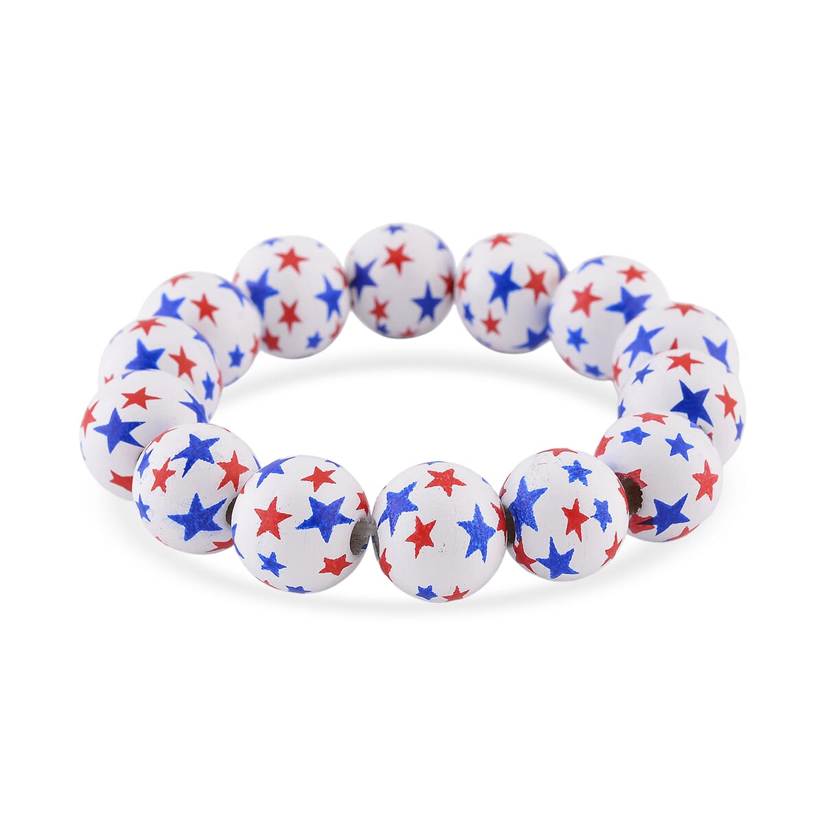 Strada Japanese Movement American Flag Pattern Watch with Blue Faux Leather Band and Matching Wooden Beaded Stretch Bracelet and Kimono image number 5
