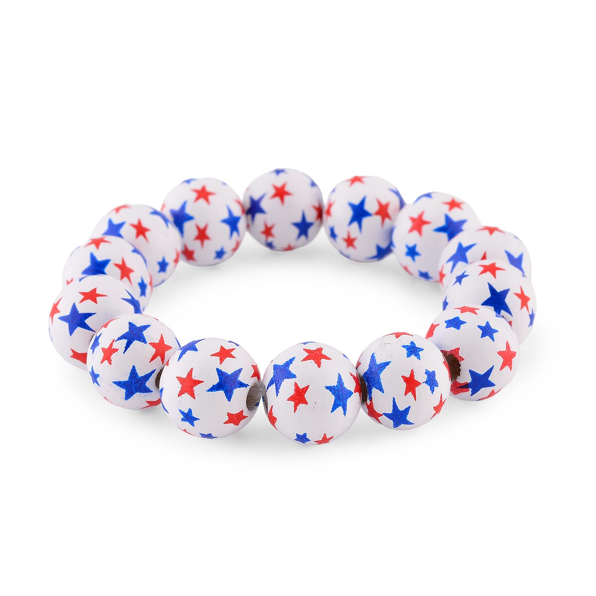 Strada Japanese Movement American Flag Pattern Watch with Blue Faux Leather Band and Matching Wooden Beaded Stretch Bracelet and Kimono image number 5