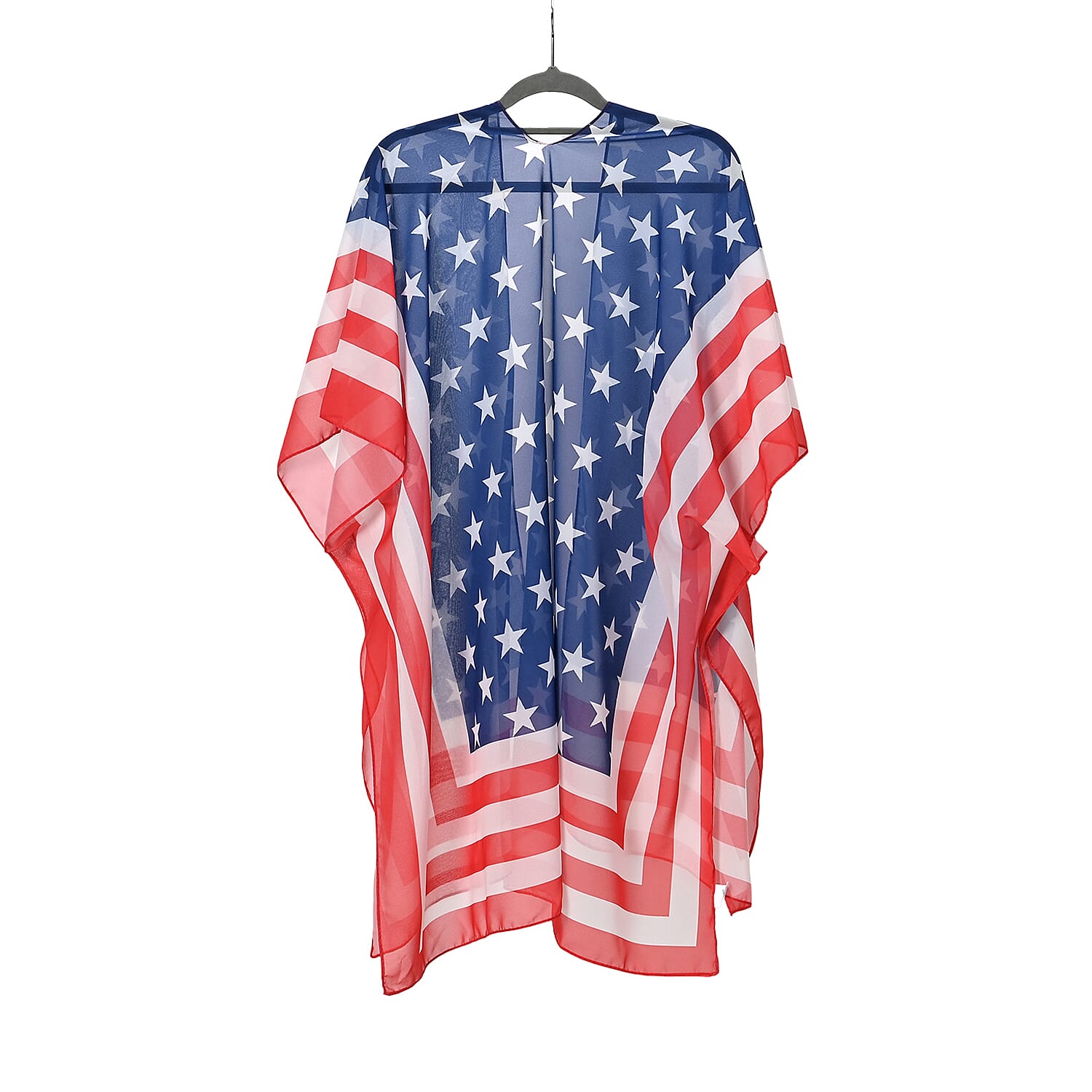 Strada Japanese Movement American Flag Pattern Watch with Blue Faux Leather Band and Matching Wooden Beaded Stretch Bracelet and Kimono
