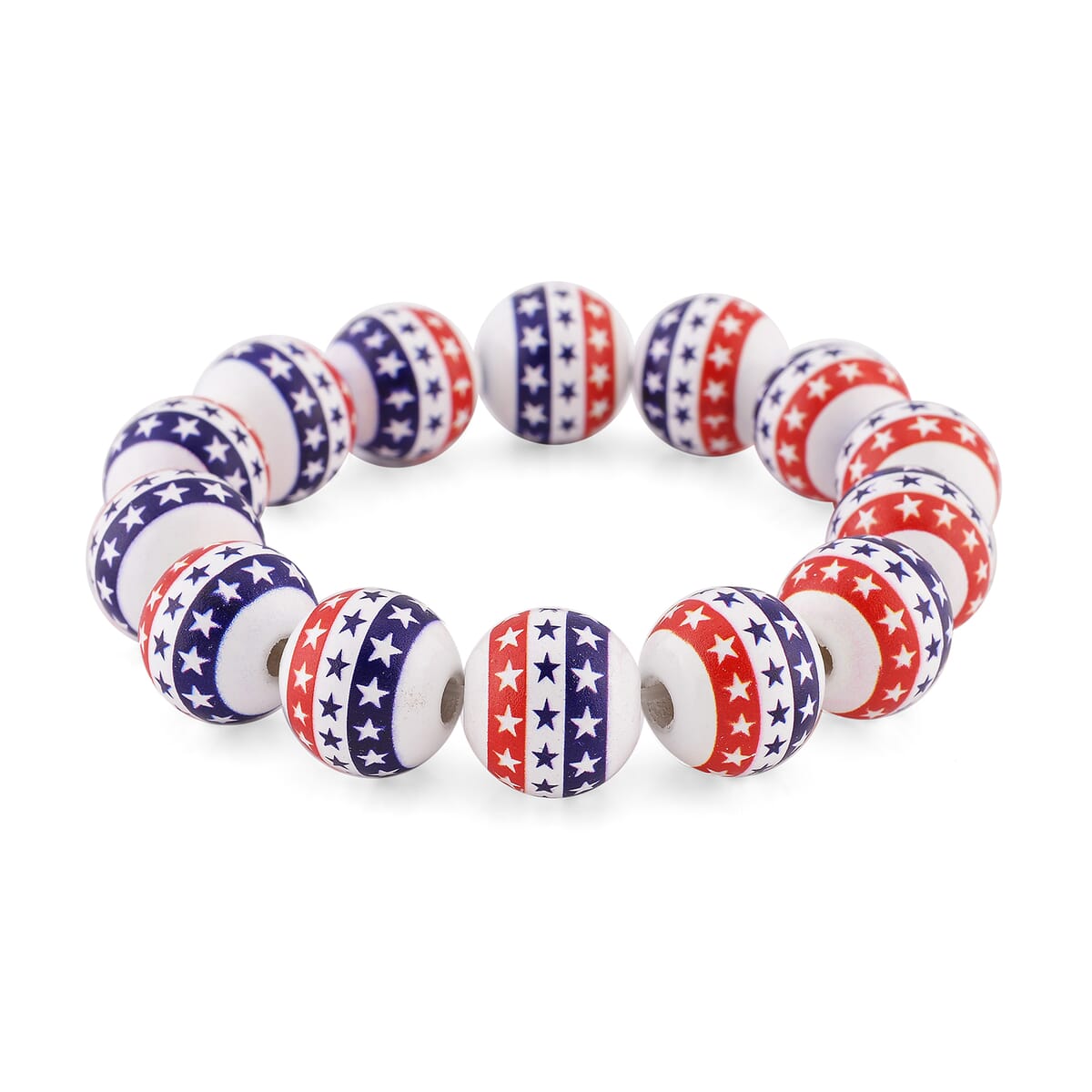 Strada Japanese Movement American Flag Pattern Watch with Blue Faux Leather Band and Matching Wooden Beaded Stretch Bracelet and Kimono image number 5