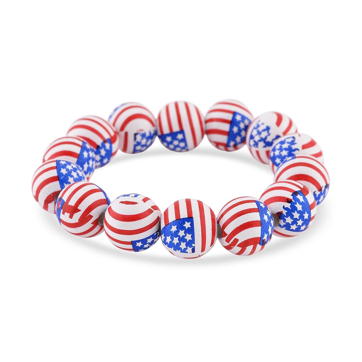 Strada Japanese Movement American Flag Pattern Watch with Blue Faux Leather Band and Matching Wooden Beaded Stretch Bracelet and Kimono image number 5