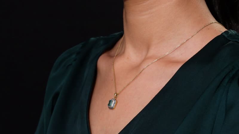 D'Joy Premium Kagem Zambian Emerald, Natural Champagne and White Diamond 0.75 ctw Art Deco Pendant Necklace in 18K Vermeil Yellow Gold Over Sterling Silver 20 Inches