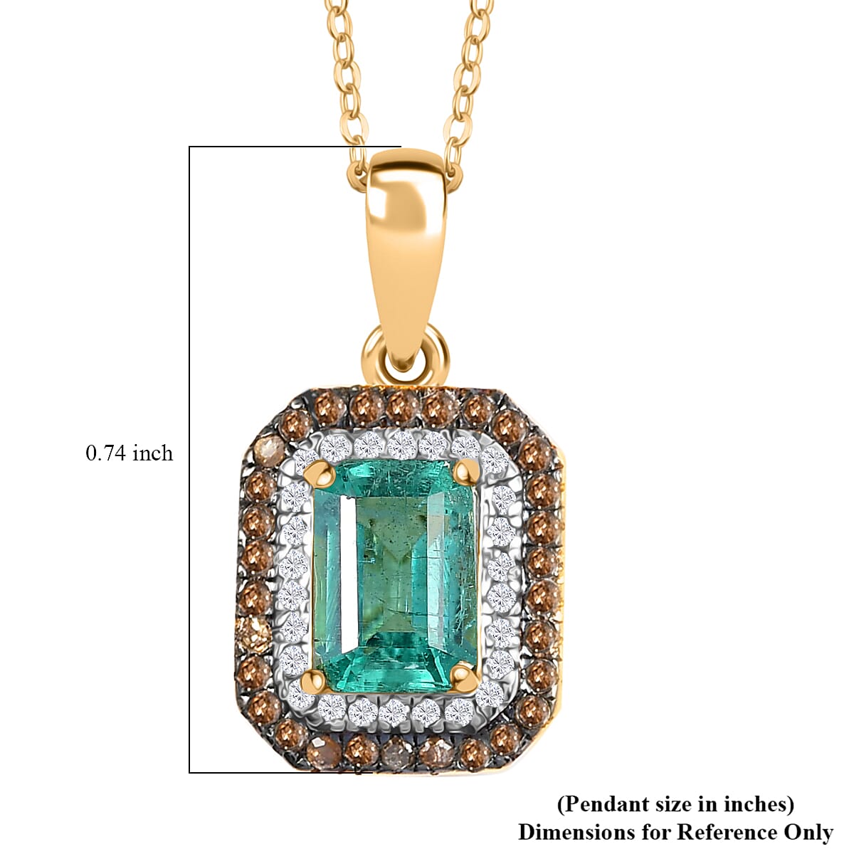 D'Joy Premium Kagem Zambian Emerald, Natural Champagne and White Diamond 0.75 ctw Art Deco Pendant Necklace in 18K Vermeil Yellow Gold Over Sterling Silver 20 Inches