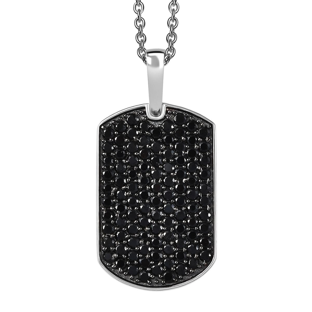 Karis Thai Black Spinel 2.60 ctw Dogtag Pendant in Platinum Bond with Stainless Steel Necklace 20 Inches image number 0