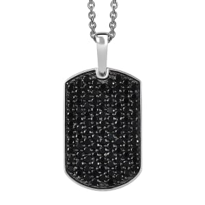 Karis Thai Black Spinel 2.60 ctw Dogtag Pendant in Platinum Bond with Stainless Steel Necklace 20 Inches