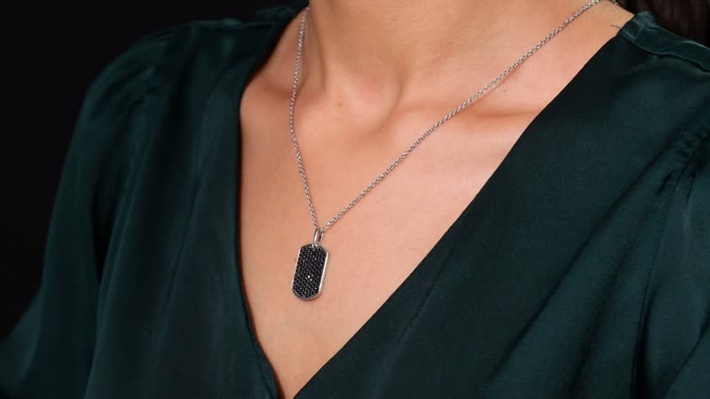 Karis Thai Black Spinel 2.60 ctw Dogtag Pendant in Platinum Bond with Stainless Steel Necklace 20 Inches