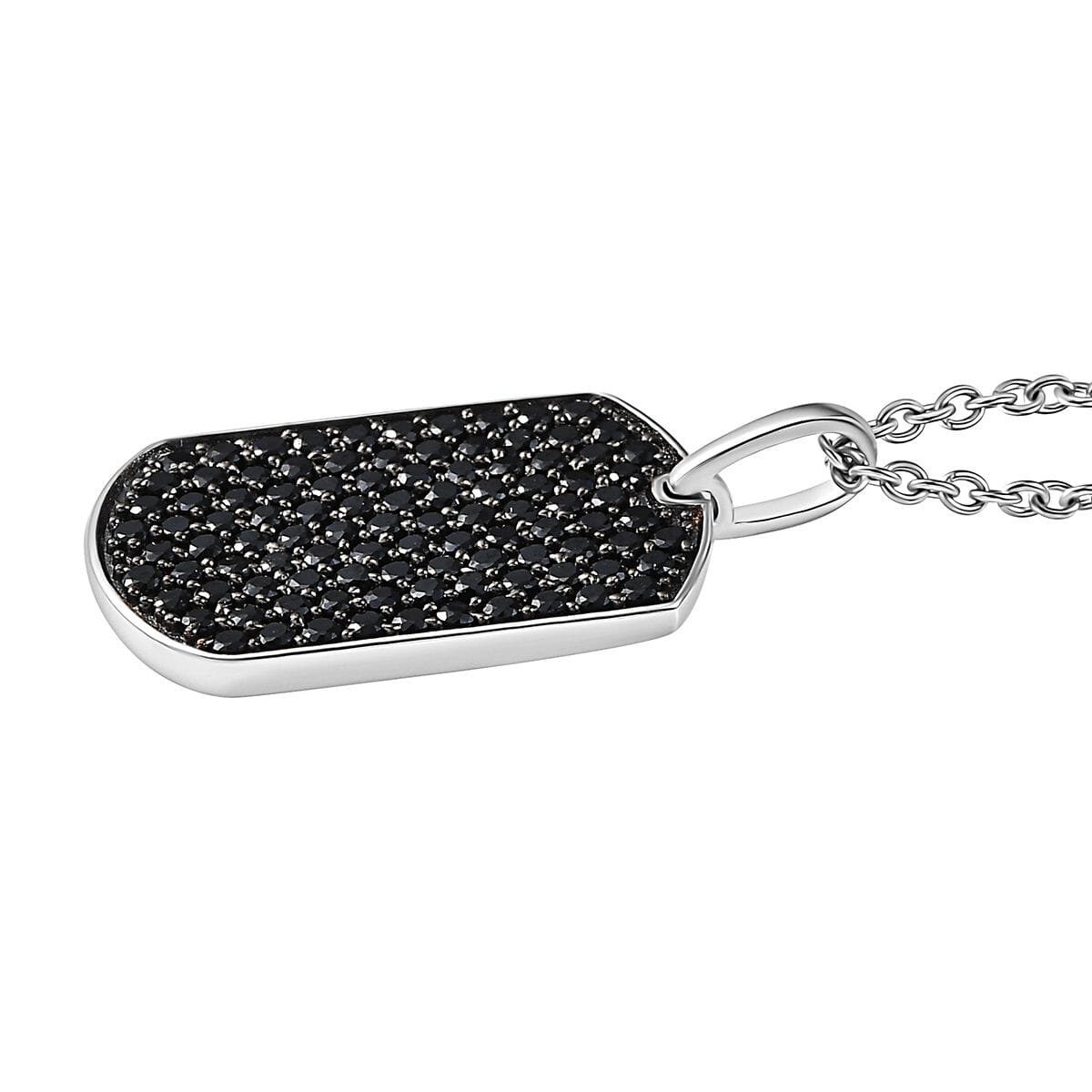 Karis Thai Black Spinel 2.60 ctw Dogtag Pendant in Platinum Bond with Stainless Steel Necklace 20 Inches image number 3