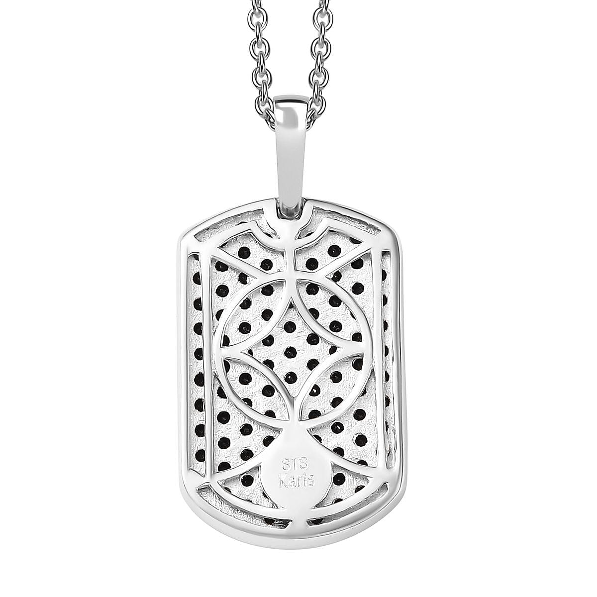 Karis Thai Black Spinel 2.60 ctw Dogtag Pendant in Platinum Bond with Stainless Steel Necklace 20 Inches