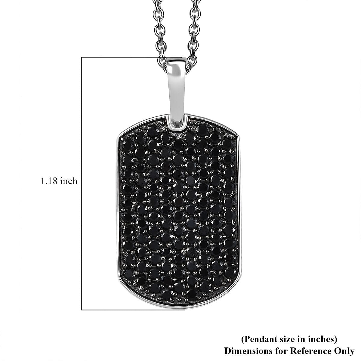 Karis Thai Black Spinel 2.60 ctw Dogtag Pendant in Platinum Bond with Stainless Steel Necklace 20 Inches