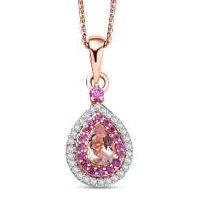 D'Joy Premium Pink Morganite and Multi Gemstone 0.90 ctw Pink Dawn Pendant Necklace in 18K Vermeil Rose Gold Over Sterling Silver 20 Inches