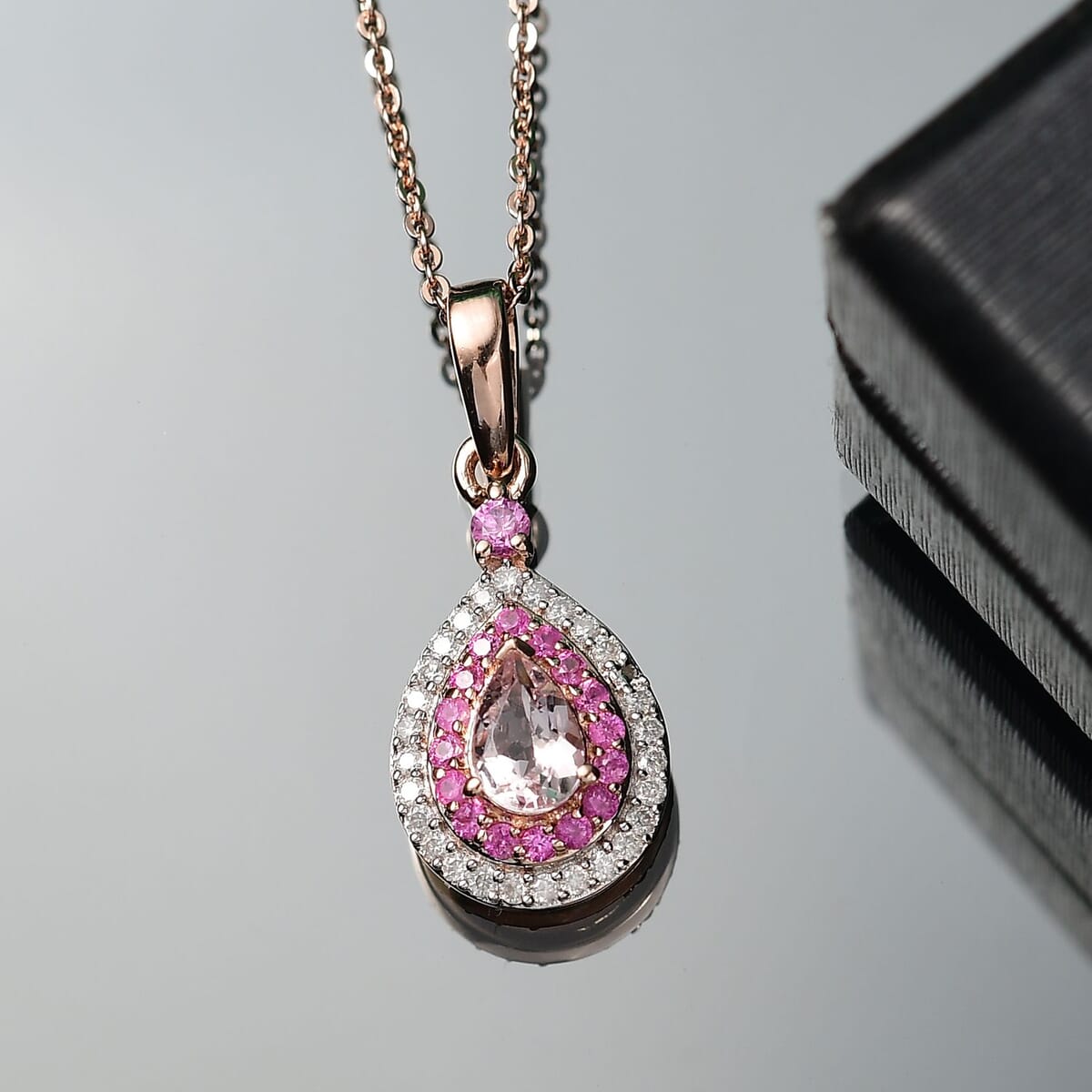 D'Joy Premium Pink Morganite and Multi Gemstone 0.90 ctw Pink Dawn Pendant Necklace in 18K Vermeil Rose Gold Over Sterling Silver 20 Inches image number 1