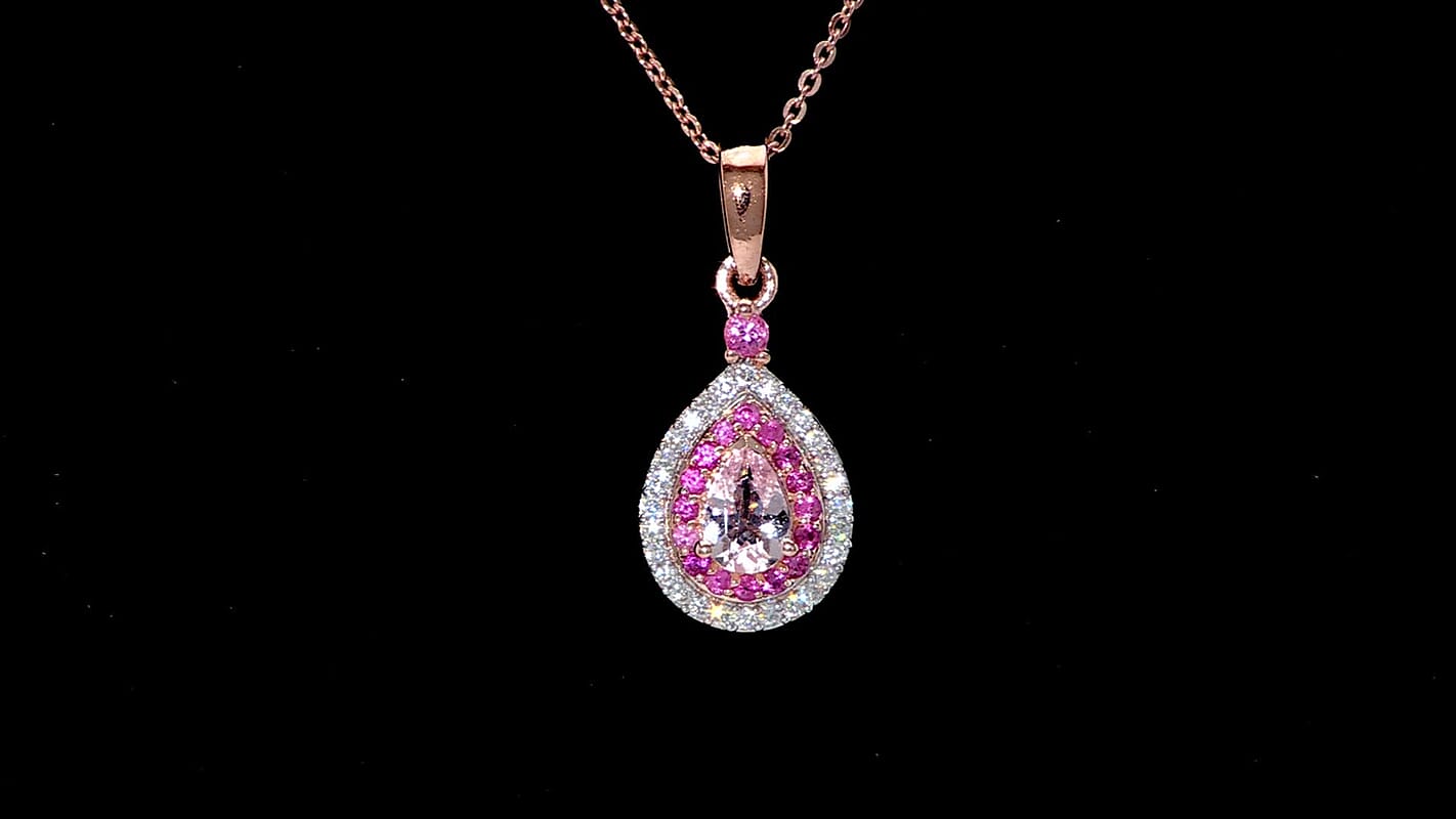 D'Joy Premium Pink Morganite and Multi Gemstone 0.90 ctw Pink Dawn Pendant Necklace in 18K Vermeil Rose Gold Over Sterling Silver 20 Inches