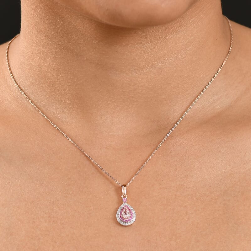 D'Joy Premium Pink Morganite and Multi Gemstone 0.90 ctw Pink Dawn Pendant Necklace in 18K Vermeil Rose Gold Over Sterling Silver 20 Inches