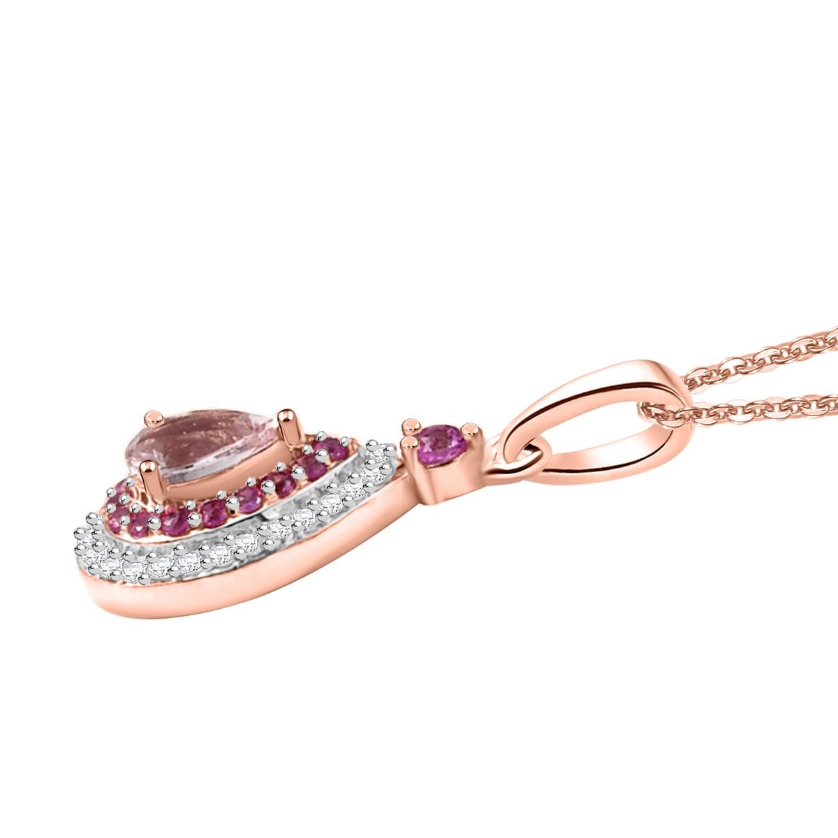 D'Joy Premium Pink Morganite and Multi Gemstone 0.90 ctw Pink Dawn Pendant Necklace in 18K Vermeil Rose Gold Over Sterling Silver 20 Inches image number 3