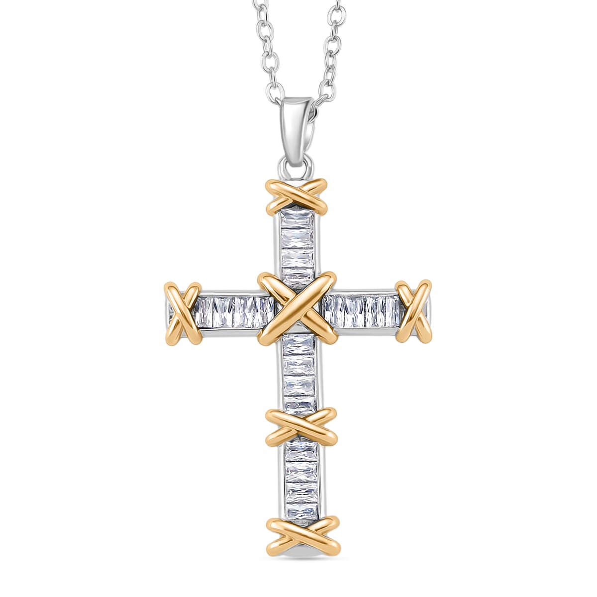 Karis Simulated Diamond XOXO Cross Pendant Necklace in 18K YG Plated and Platinum Bond 20-22 Inches image number 0