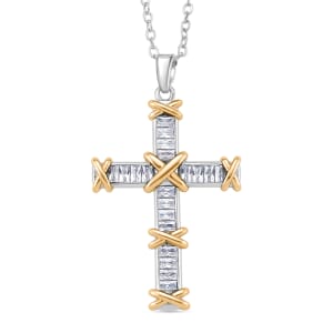 Karis Simulated Diamond XOXO Cross Pendant Necklace in 18K YG Plated and Platinum Bond 20-22 Inches