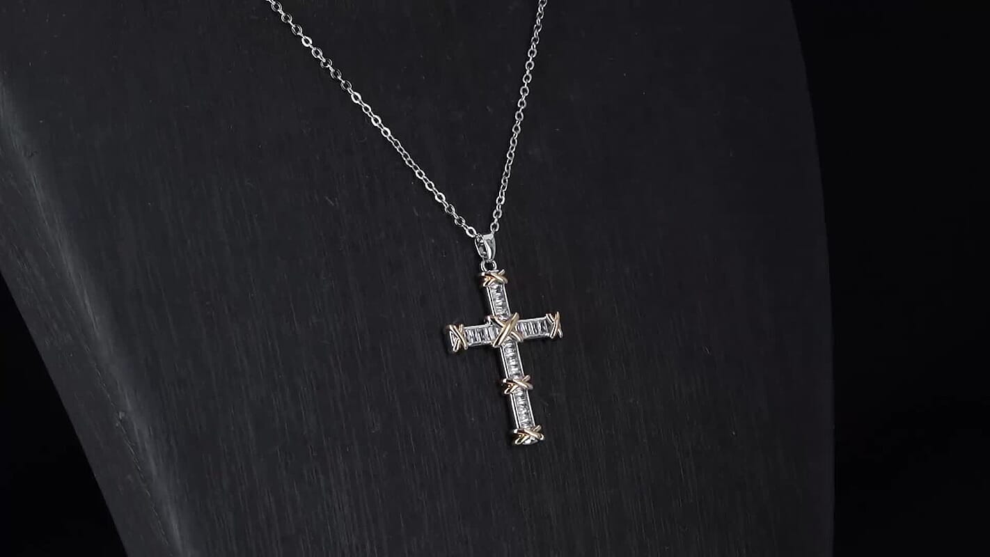 Karis Simulated Diamond Pendant Necklace in 18K YG Plated and Platinum Bond 20-22 Inches