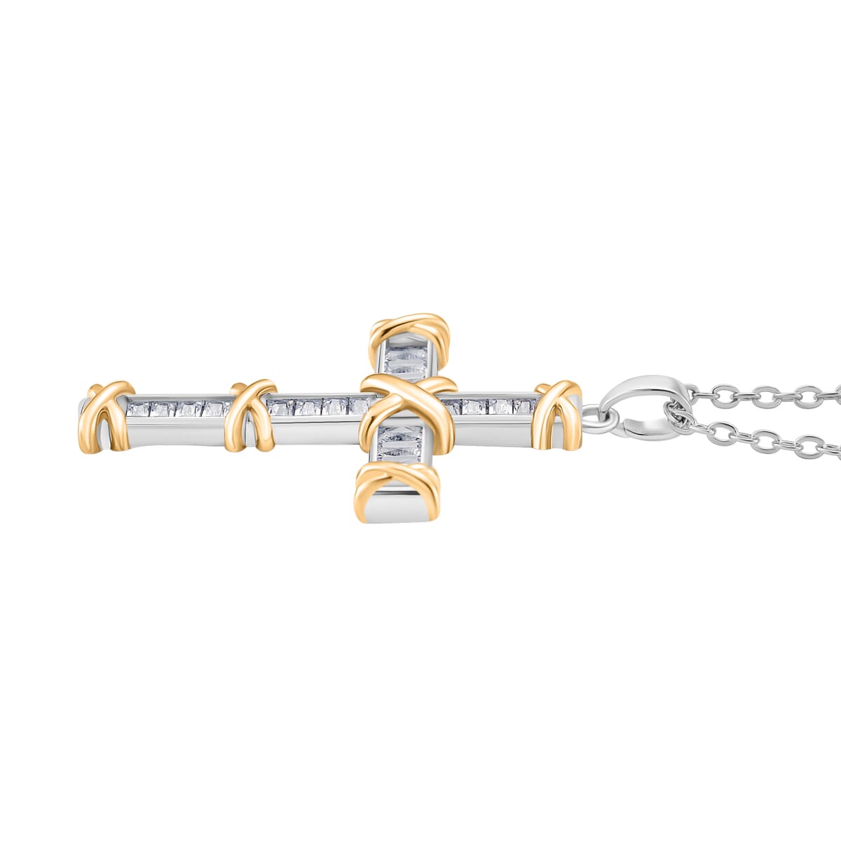 Karis Simulated Diamond XOXO Cross Pendant Necklace in 18K YG Plated and Platinum Bond 20-22 Inches image number 2