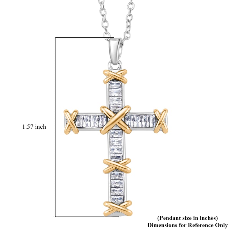 Karis Simulated Diamond XOXO Cross Pendant Necklace in 18K YG Plated and Platinum Bond 20-22 Inches