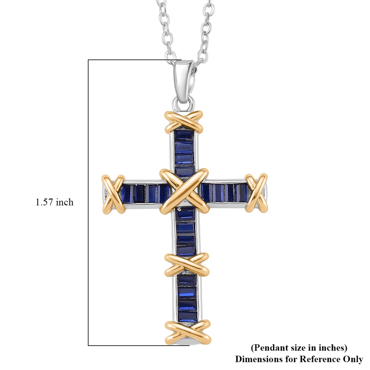 Karis Simulated Blue Diamond XOXO Cross Pendant Necklace in 18K YG Plated and Platinum Bond 20-22 Inches image number 5