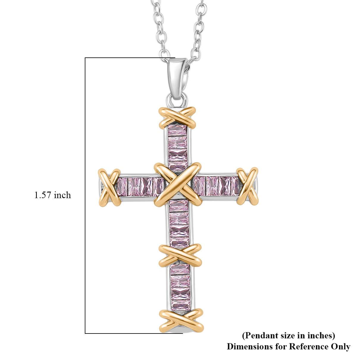 Karis Simulated Pink Diamond XOXO Cross Pendant Necklace In 18K YG Plated and Platinum Bond 20-22 Inches image number 5