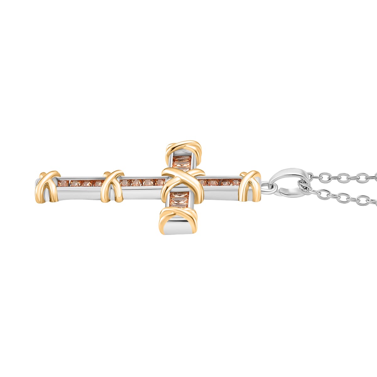 Karis Simulated Champagne Diamond XOXO Cross Pendant Necklace In 18K YG Plated and Platinum Bond 20-22 Inches image number 2