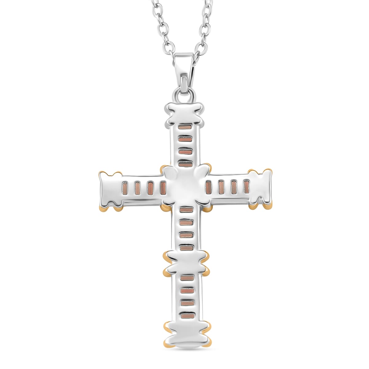 Karis Simulated Champagne Diamond XOXO Cross Pendant Necklace In 18K YG Plated and Platinum Bond 20-22 Inches image number 3