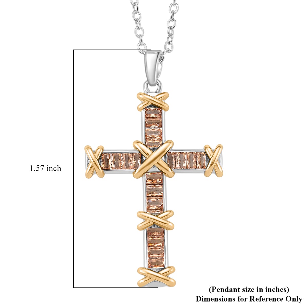 Karis Simulated Champagne Diamond XOXO Cross Pendant Necklace In 18K YG Plated and Platinum Bond 20-22 Inches image number 5