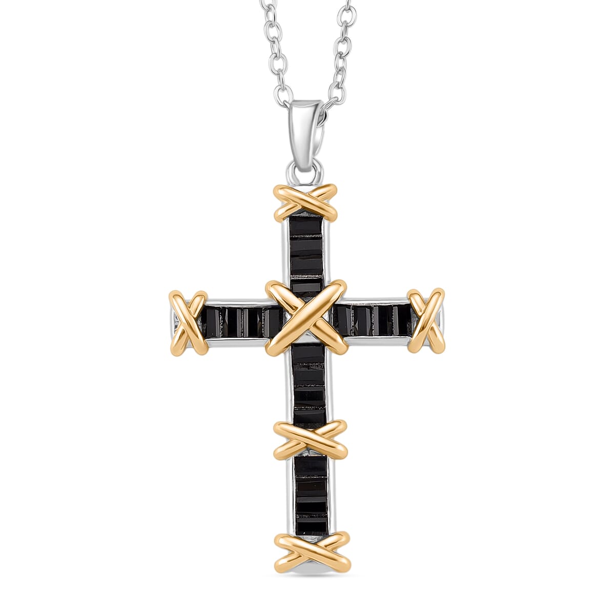 Karis Simulated Black Diamond Pendant Necklace in 18K YG Plated and Platinum Bond 20-22 Inches image number 0