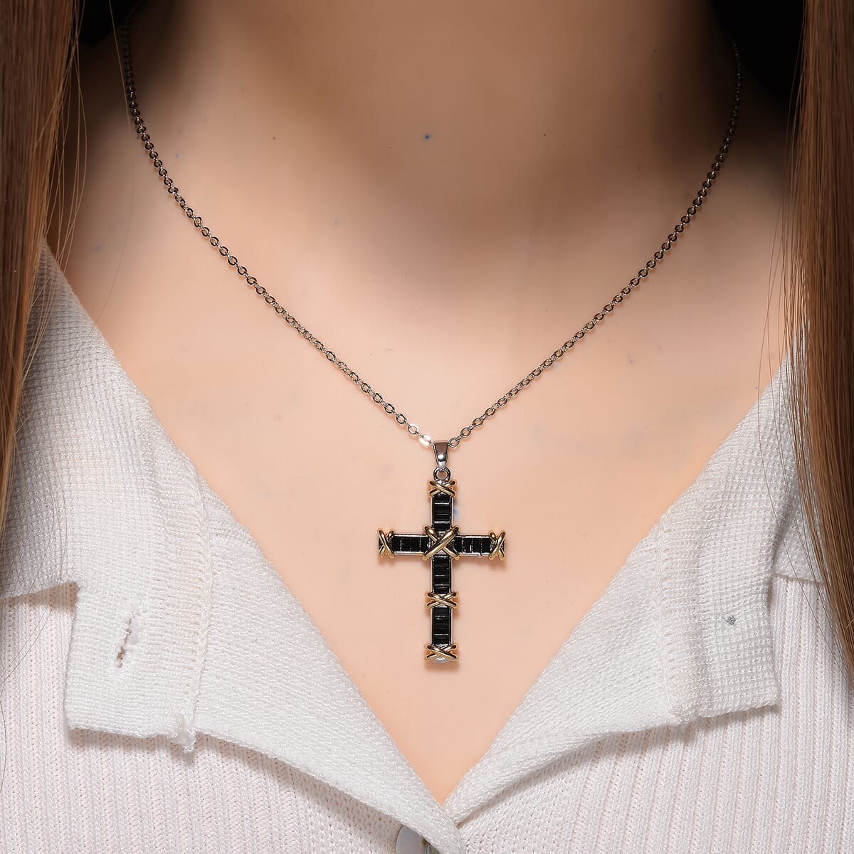 Karis Simulated Black Diamond Pendant Necklace in 18K YG Plated and Platinum Bond 20-22 Inches image number 1