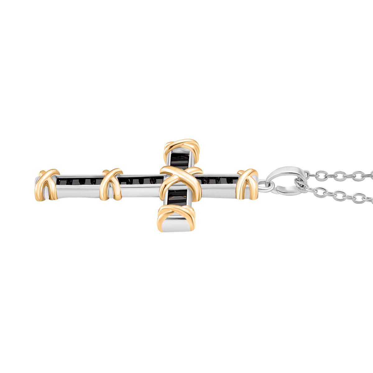 Karis Simulated Black Diamond Pendant Necklace in 18K YG Plated and Platinum Bond 20-22 Inches image number 2