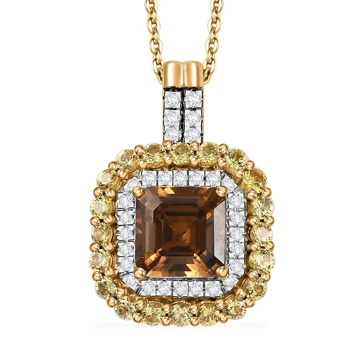 D'Joy AAA Golden Turkizite and Multi Gemstone 3.20 ctw Art Deco Pendant Necklace in 18K Vermeil Yellow Gold Over Sterling Silver 18 Inches image number 0
