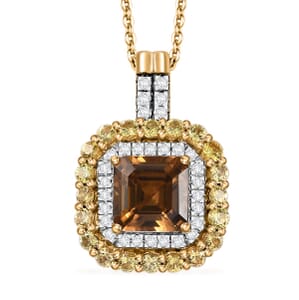 D'Joy AAA Golden Turkizite and Multi Gemstone 3.20 ctw Art Deco Pendant Necklace in 18K Vermeil Yellow Gold Over Sterling Silver 18 Inches