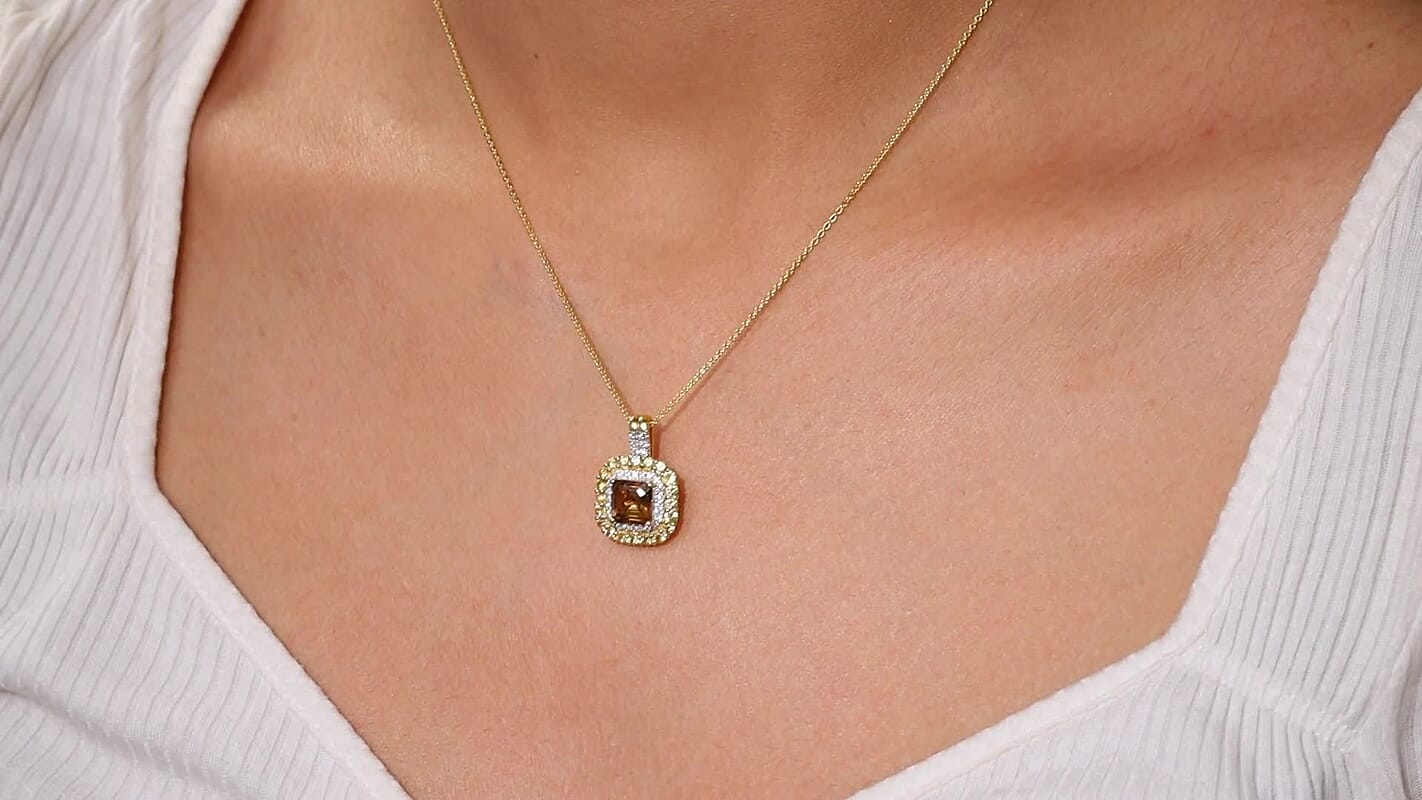 D'Joy AAA Golden Turkizite and Multi Gemstone 3.00 ctw Solar Blaze Pendant Necklace in 18K Vermeil Yellow Gold Over Sterling Silver 18 Inches