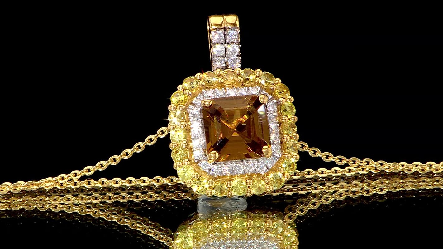 D'Joy AAA Golden Turkizite and Multi Gemstone 3.00 ctw Solar Blaze Pendant Necklace in 18K Vermeil Yellow Gold Over Sterling Silver 18 Inches