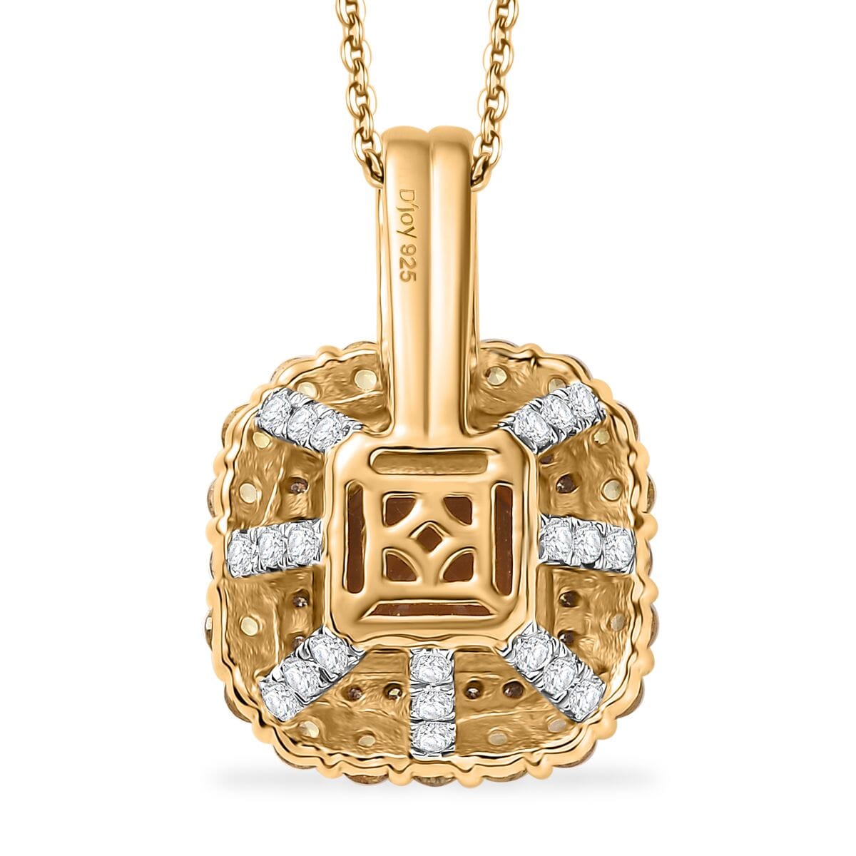 D'Joy AAA Golden Turkizite and Multi Gemstone 3.20 ctw Art Deco Pendant Necklace in 18K Vermeil Yellow Gold Over Sterling Silver 18 Inches image number 4